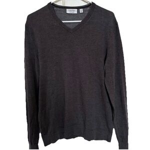 Calvin Klein Merino Wool V-Neck Sweater Men’s M-Dark Gray Academia Grandpacore